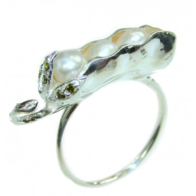 Precious Pea Pod Pearls .925 Sterling Silver handmade Ring s. 8