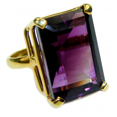 Spectacular Emerald cut 22.5 carat Amethyst 18K Gold over .925 Sterling Silver Handcrafted Ring size 7 1/2