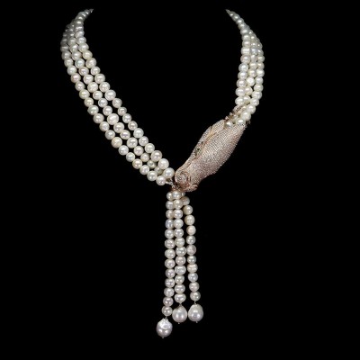 Spectacular 18 inches Long Pearl Emerald 14K Gold over .925 Sterling Silver handcrafted Necklace