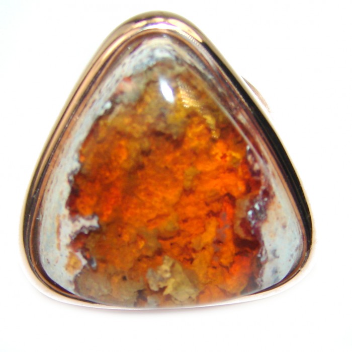 Bonfire Night best quality Mexican Opal .925 Sterling Silver handmade ring 6 1/4