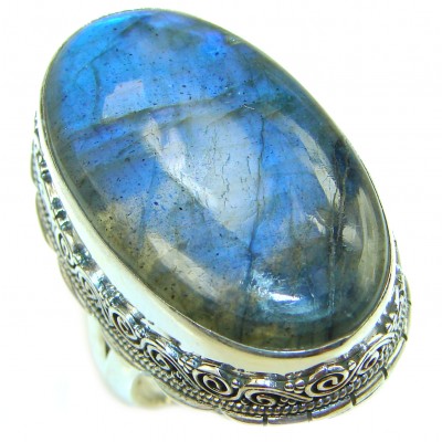 Magic Night Natural Labradorite .925 Sterling Silver handcrafted Large ring size 9