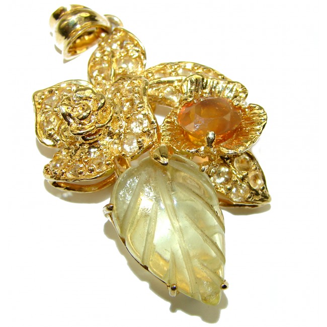 Milano Luxurious Style Natural carved Citrine 14K Gold over .925 Sterling Silver handmade Pendant