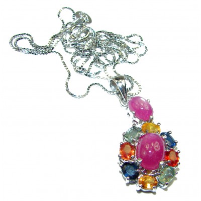 7.5 carat Star Ruby multicolor Sapphire .925 Sterling Silver handmade Necklace