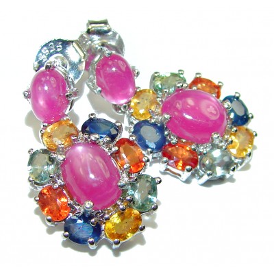 8.5 carat Star Ruby multicolor Sapphire .925 Sterling Silver handcrafted earrings