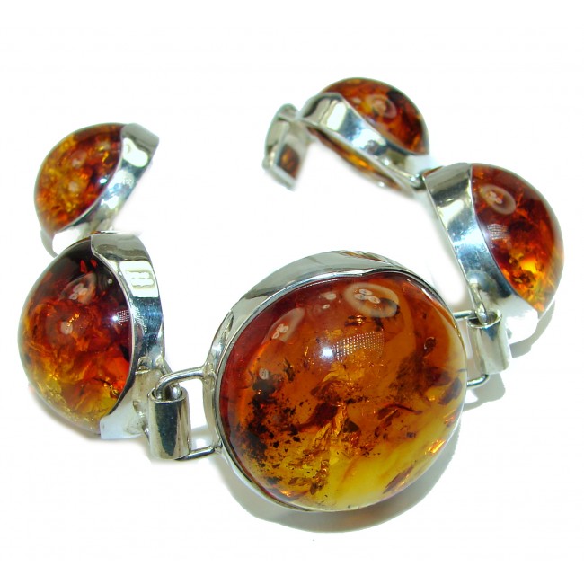An exuberantly Large Cognac Color Beautiful Amber .925 Sterling Silver handcrafted Bracelet