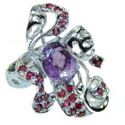 Purple Melody Amethyst Garnet .925 Sterling Silver Handcrafted Ring size 8