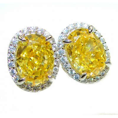 7.5 carat oval cut Yellow Sapphire .925 Sterling Silver handcrafted earrings
