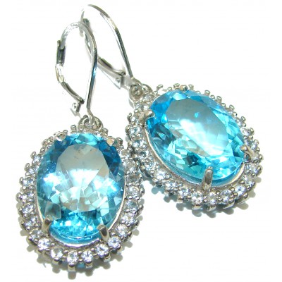 Camille Spectacular Swiss Blue Topaz .925 Sterling Silver handcrafted earrings