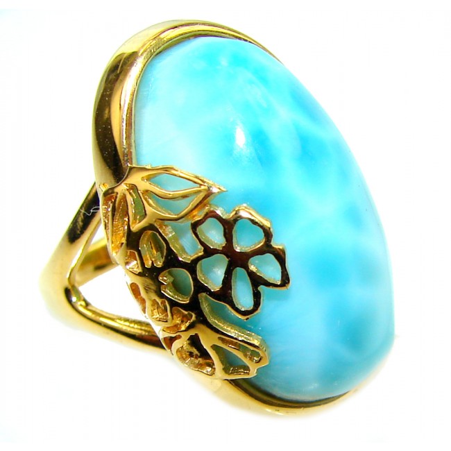 Precious Blue Larimar 18K Gold over .925 Sterling Silver handmade ring size 6 3/4