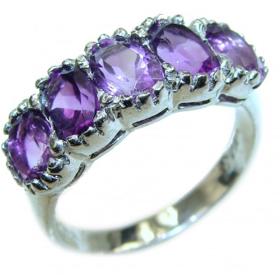 Spectacular 5 stones Amethyst .925 Sterling Silver Handcrafted Ring size 8 3/4