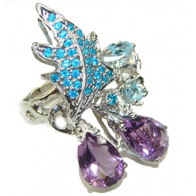 Authentic African Amethyst .925 Sterling Silver Handcrafted Large Ring size 6