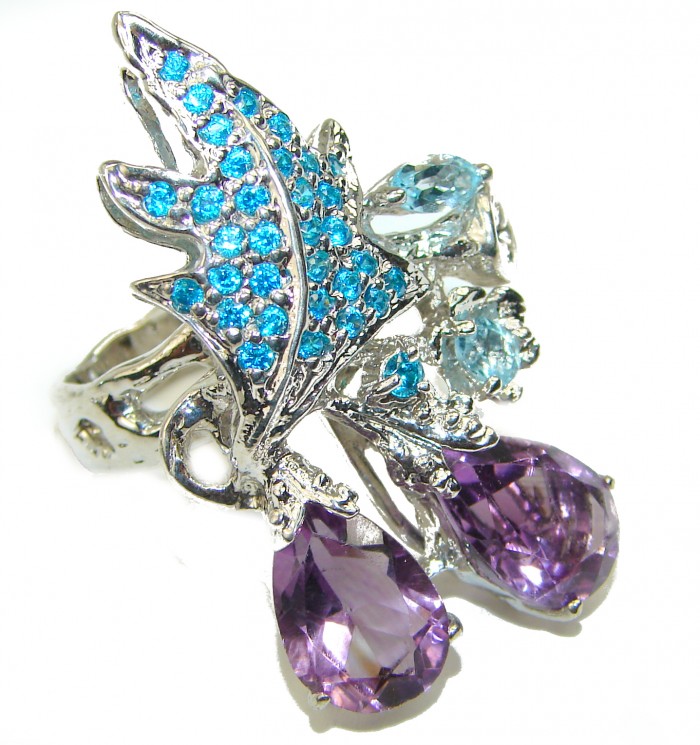 Authentic African Amethyst .925 Sterling Silver Handcrafted Large Ring size 6