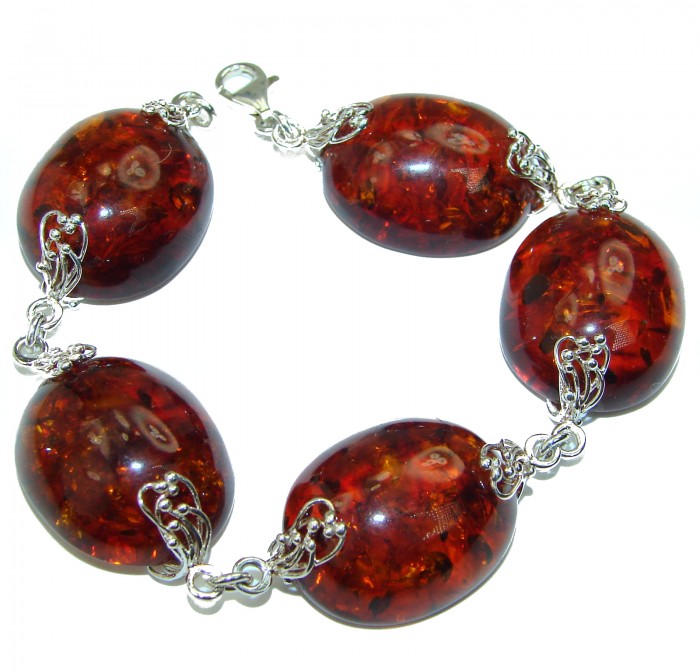 Cognac Color Beautiful Amber .925 Sterling Silver handcrafted Bracelet