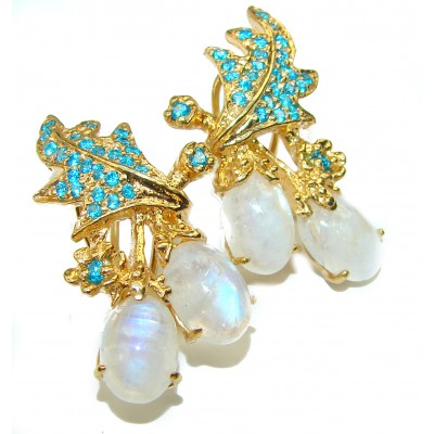 Bahama Breeze Genuine Fire Moonstone 14K Gold over .925 Silver handcrafted earrings