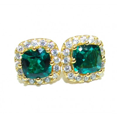 Fancy Emerald 14K Gold over .925 Sterling Silver handcrafted earrings