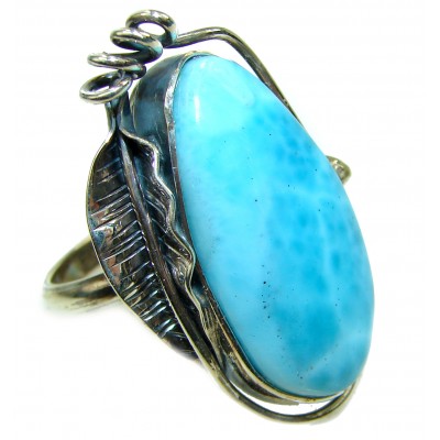 Amazing quality natural Larimar .925 Sterling Silver handmade ring size 10 adjustable
