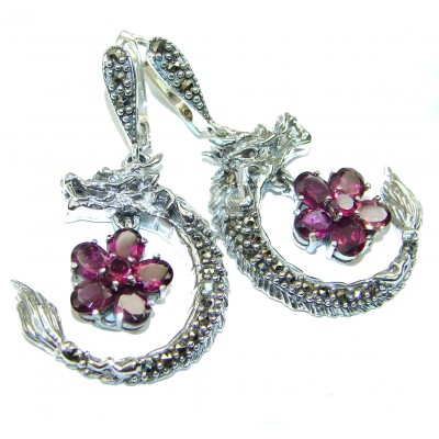 Red Dragon Garnet Marcasite .925 Sterling Silver handcrafted earrings