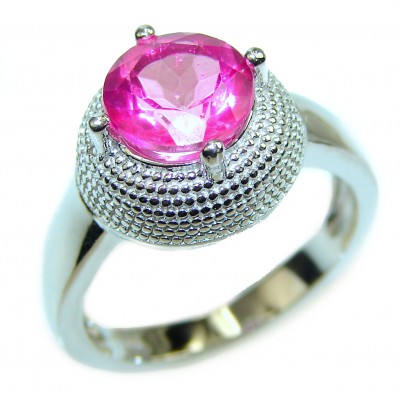 Incredible Hot Pink Topaz .925 Silver handcrafted Cocktail Ring s. 6