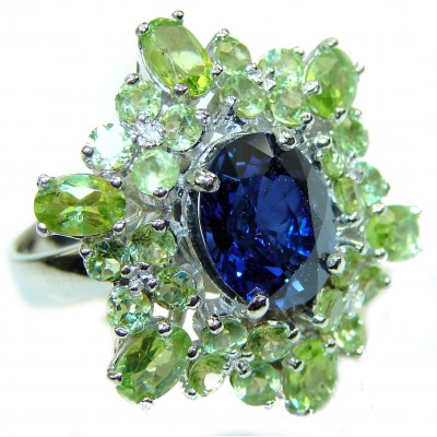 Elizabeth London Blue Topaz Peridot .925 Sterling Silver handmade ring size 8