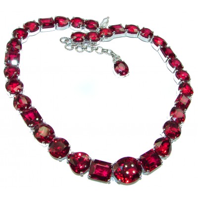 True Passion 105.8 grams genuine Red Topaz .925 Sterling Silver handmade necklace