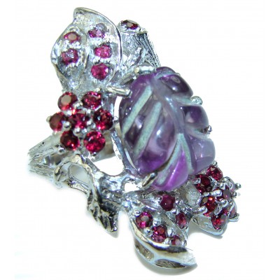 Summer Time Carved Amethyst .925 Sterling Silver handmade Cocktail Ring s. 5 1/2