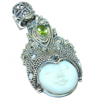 Moonface Carved Ox Bone .925 Sterling Silver Pendant