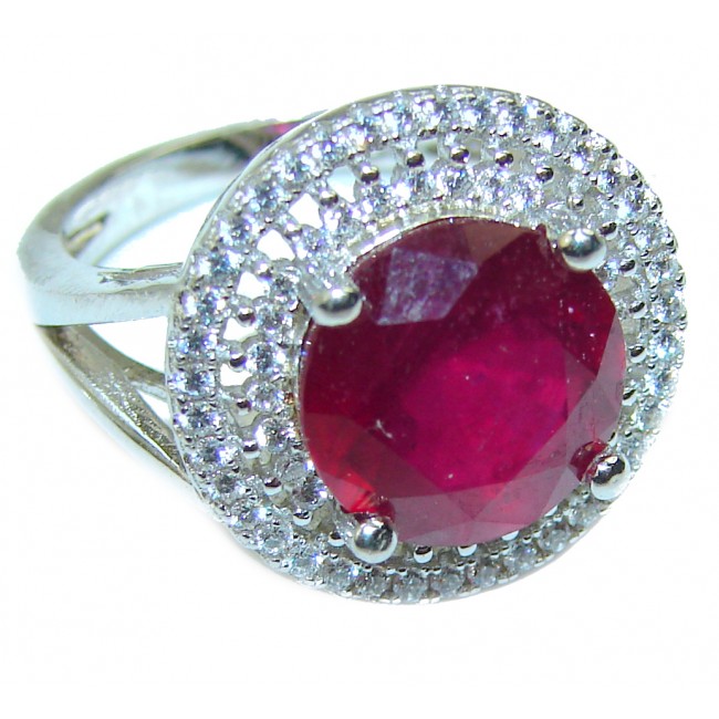 Bernadette Luxurious Ruby .925 Sterling Silver handmade Halo ring size 6 1/4