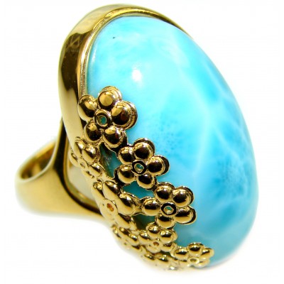 Precious Blue Larimar 18K Gold over .925 Sterling Silver handmade ring size 8