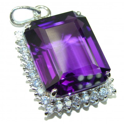 Purple Treasure Baguette cut 42.8 carat Amethyst .925 Sterling Silver handcrafted Pendant