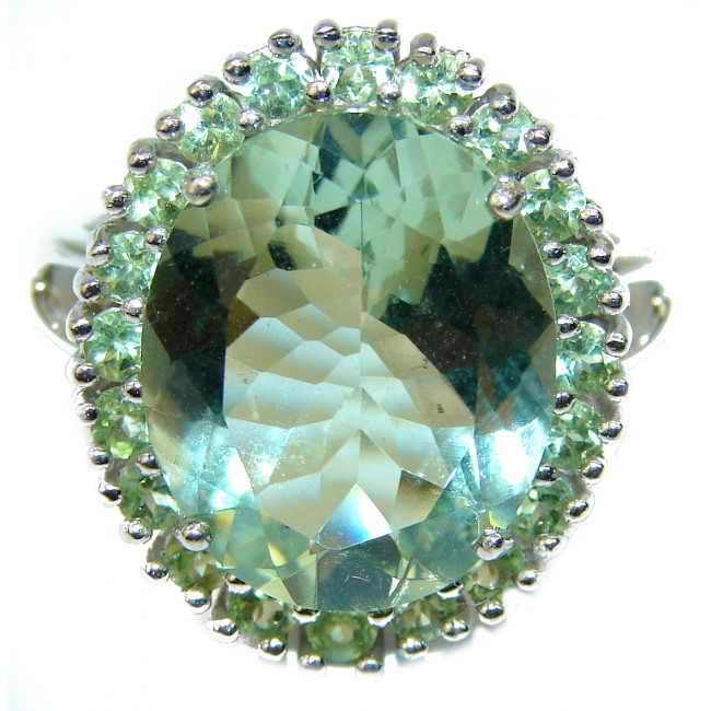 35.5 carat Natural Green Amethyst .925 Sterling Silver Large Statement ring size 8