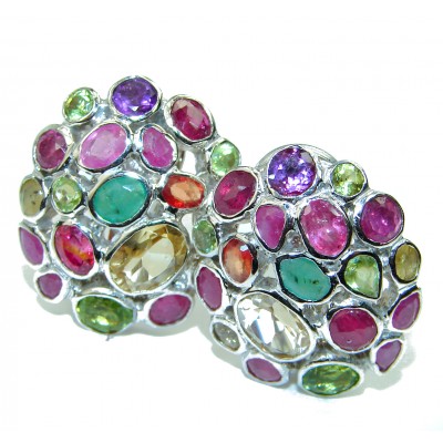 Multi gemstone 16.5 carat multigems .925 Sterling Silver Handcrafted earrings