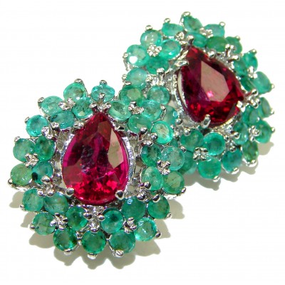 Mademoiselle Ruby Emerald .925 Sterling Silver handcrafted earrings