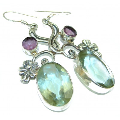 Amazing authentic Green Amethyst .925 Sterling Silver earrings