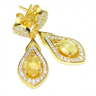 4.5 carat Yellow Sapphire 14K Gold over .925 Sterling Silver handcrafted earrings