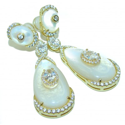 Destiny Blister Pearl White Topaz 14K Gold over .925 Sterling Silver handcrafted Earrings