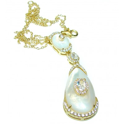 Destiny Blister Pearl White Topaz 14K Gold over .925 Sterling Silver handcrafted Necklace