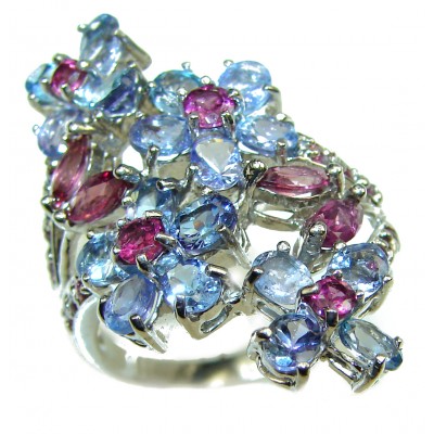 Fresh Flowers authentic Tanzanite .925 Sterling Silver handmade large Ring size 9