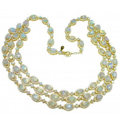 A Million Stars Real Masterpiece 3 rows Natural Ethiopian Opal 18K Gold over .925 Sterling Silver Necklace