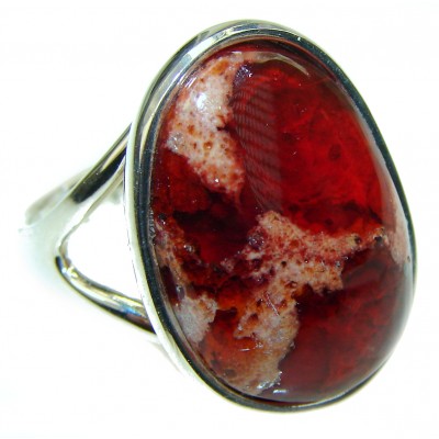 Bonfire Night Natural Mexican Fire Opal .925 Sterling Silver handmade ring size 8 1/4