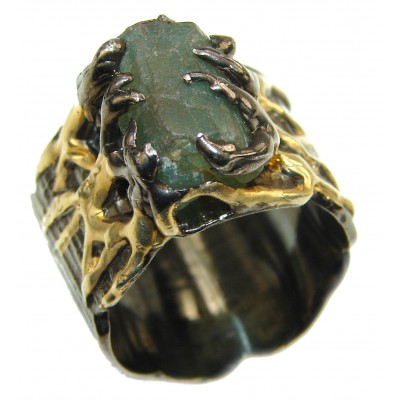 Authentic Moldavite black rhodium over .925 Sterling Silver Large Ring size 6