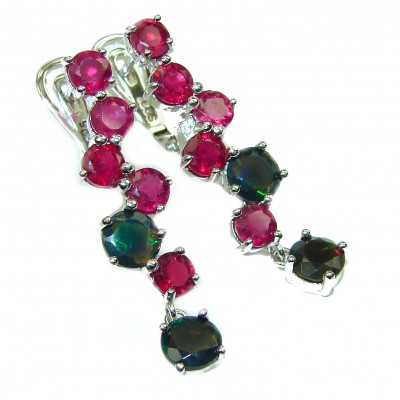 New Universe Black Opal Ruby .925 Sterling Silver handcrafted earrings