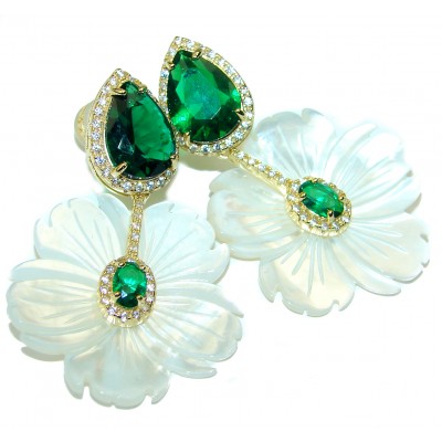 Summer Flowers Blister Pearl Chrome Diopside 14K Gold over .925 Sterling Silver handcrafted Earrings