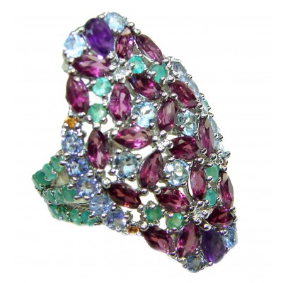 Eternity authentic Garnet Tanzanite Emerald .925 Sterling Silver Large handcrafted Ring size 7 3/4