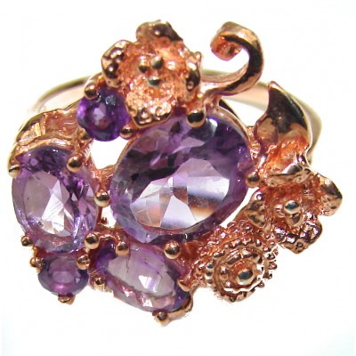 Lilac Beauty authentic Amethyst Rose Gold over .925 Sterling Silver Large handcrafted Ring size 6 3/4