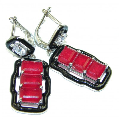 Very Unique Ruby black enamel .925 Sterling Silver handcrafted earrings