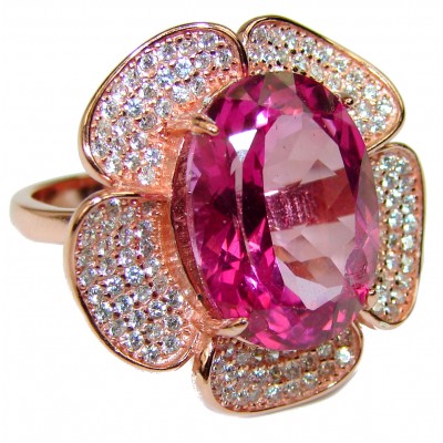 Real Diva 11.5 carat oval cut Pink Topaz 14K Gold over .925 Silver handcrafted Cocktail Ring s. 7