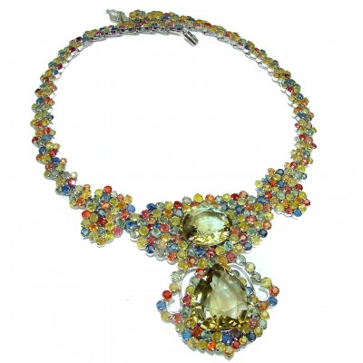 Bernadette Italy made Luxurious Lemon Quartz multicolor Sapphire .925 Sterling Silver handmade necklace