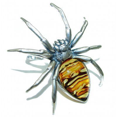 LARGE Spider Genuine Baltic Amber .925 Sterling Silver handcrafted Statement Ring size 7 adjustable