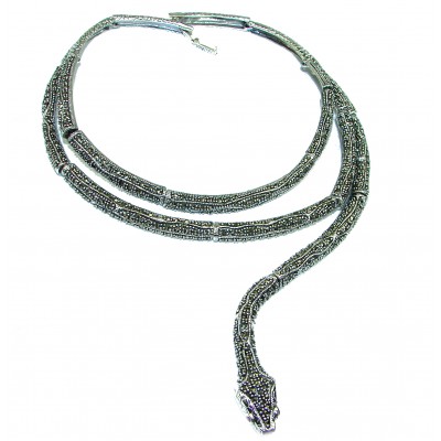 Large Snake genuine Marcasite .925 Sterling Silver handcrafted necklace