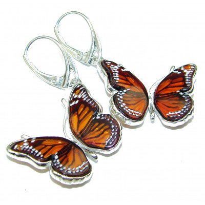 Vintage Style Butterflies Amber .925 Sterling Silver handmade earrings